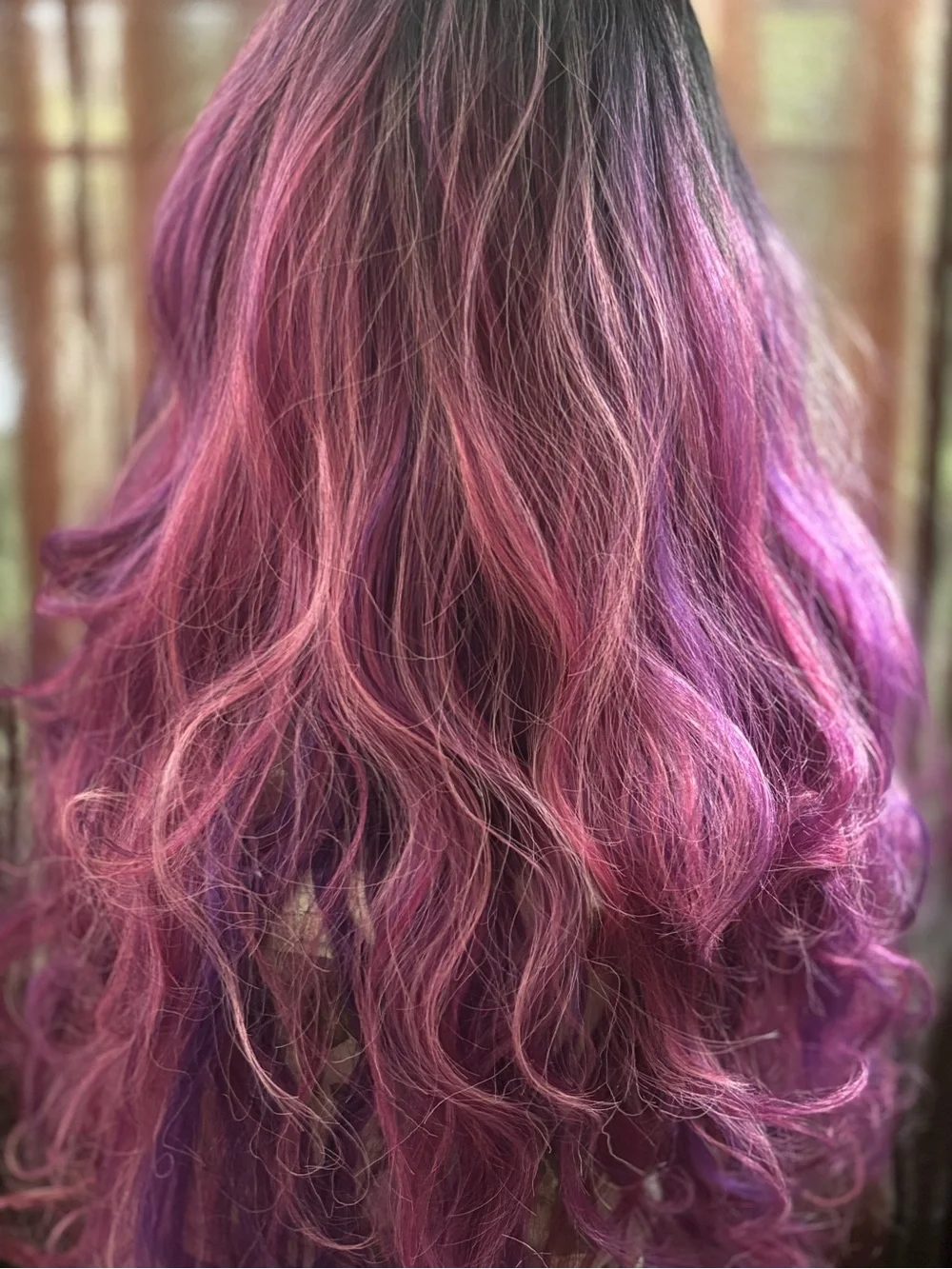 Black to Purple Pink Ombre Wavy Lace Front Wig